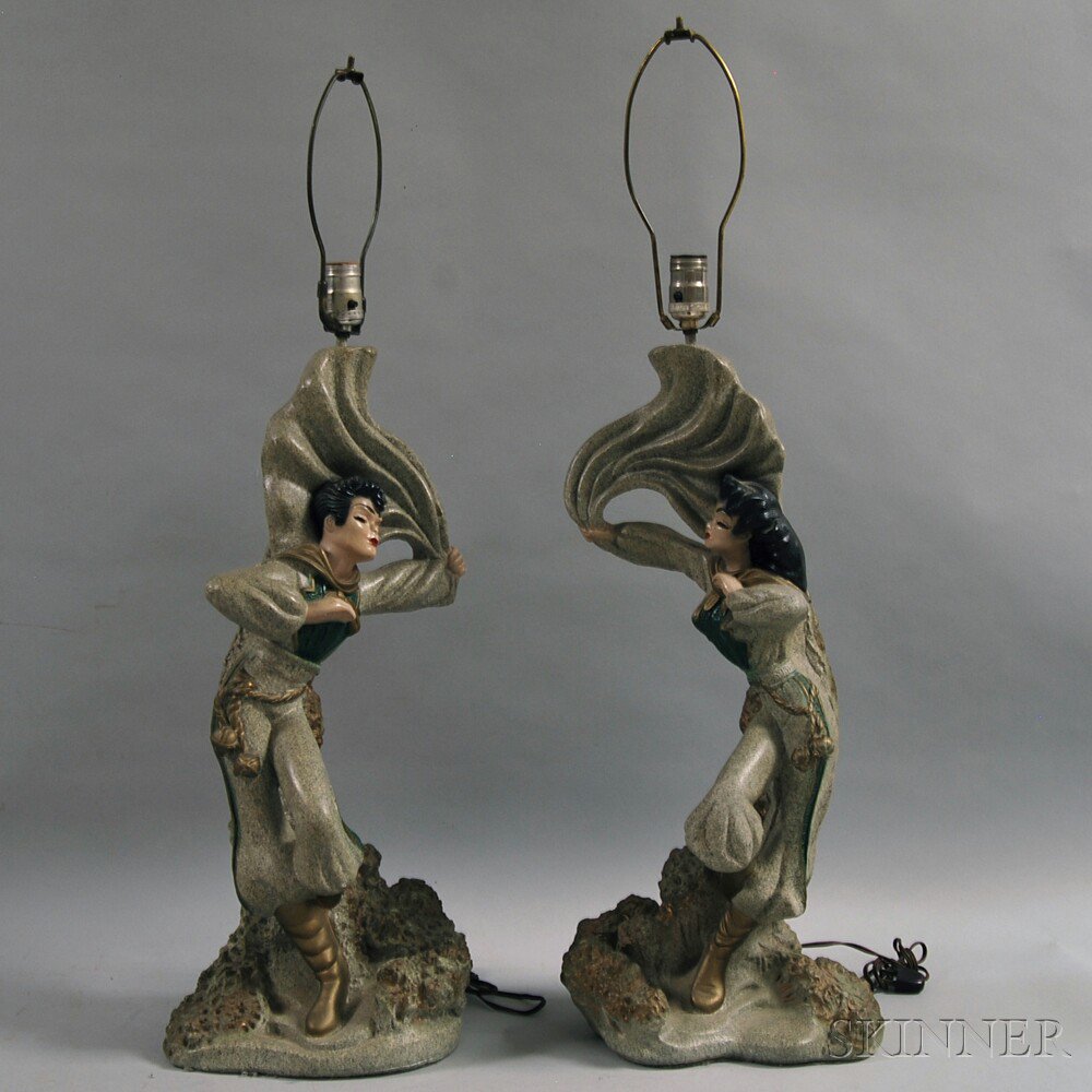 Appraisal: Pair of Chalkware Polychrome-decorated Figural Lamps ht in Estimate -