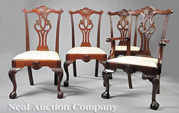 Appraisal: Four Antique Philadelphia Chippendale-Style Chairs probably Centennial comprised of one