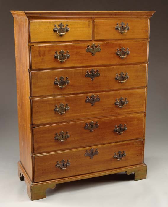 Appraisal: SEVEN DRAWER CHIPPENDALE MAPLE TALL CHEST Two drawers side by