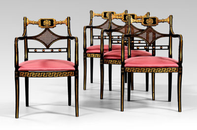 Appraisal: Set of Four Regency Style Armchairs modern each ebonized and