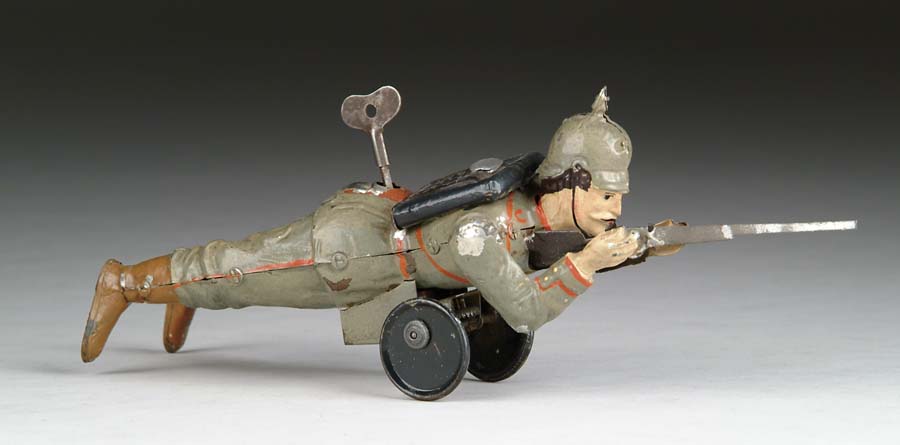 Appraisal: WIND UP PRUSSIAN SOLDIER Hand painted German tin toy Circa