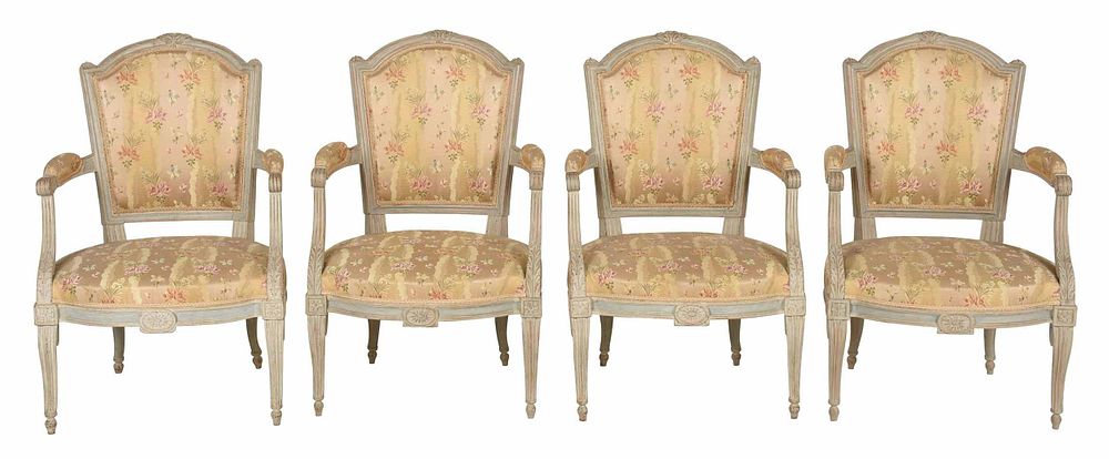 Appraisal: Suite of Four Louis XV Style Carved Armchairs th century