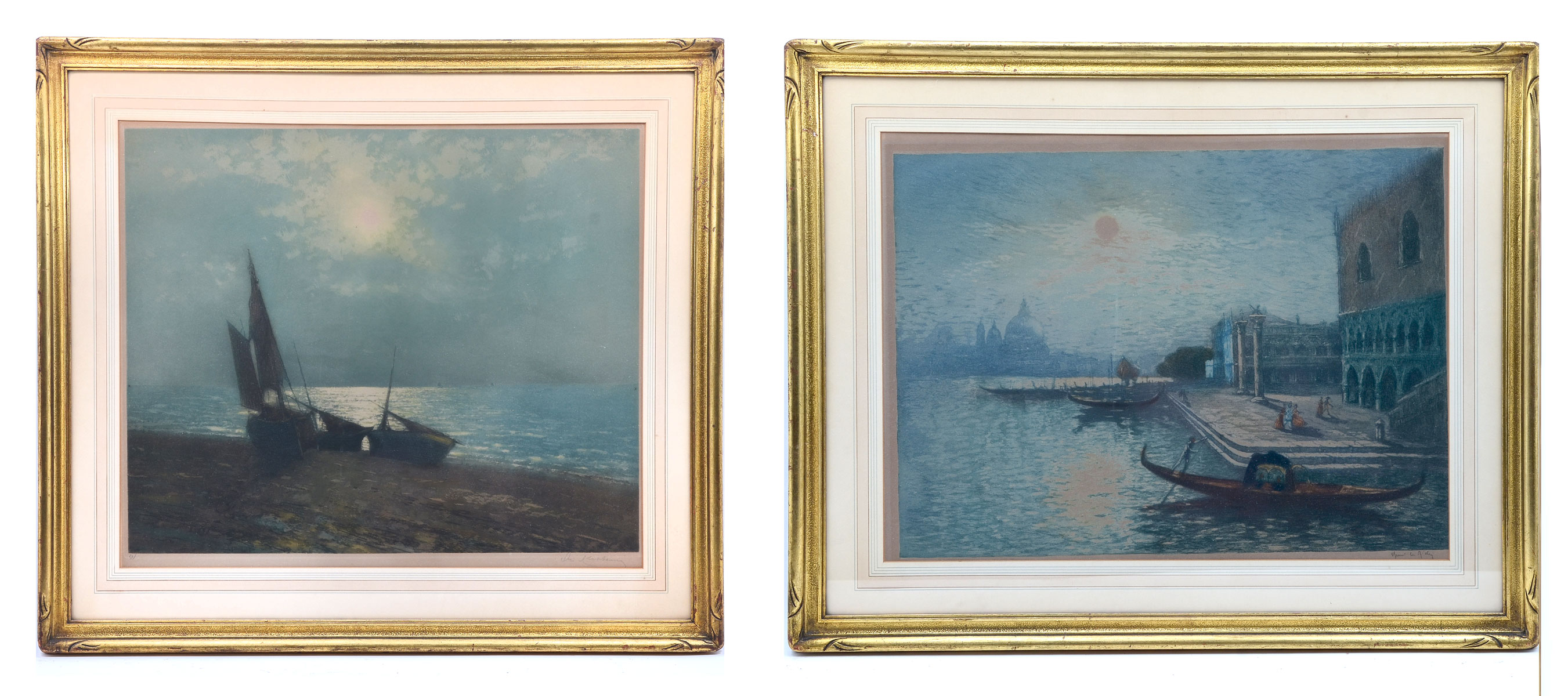 Appraisal: LE RICHE Henri French - Two Aquatints to include Venetian