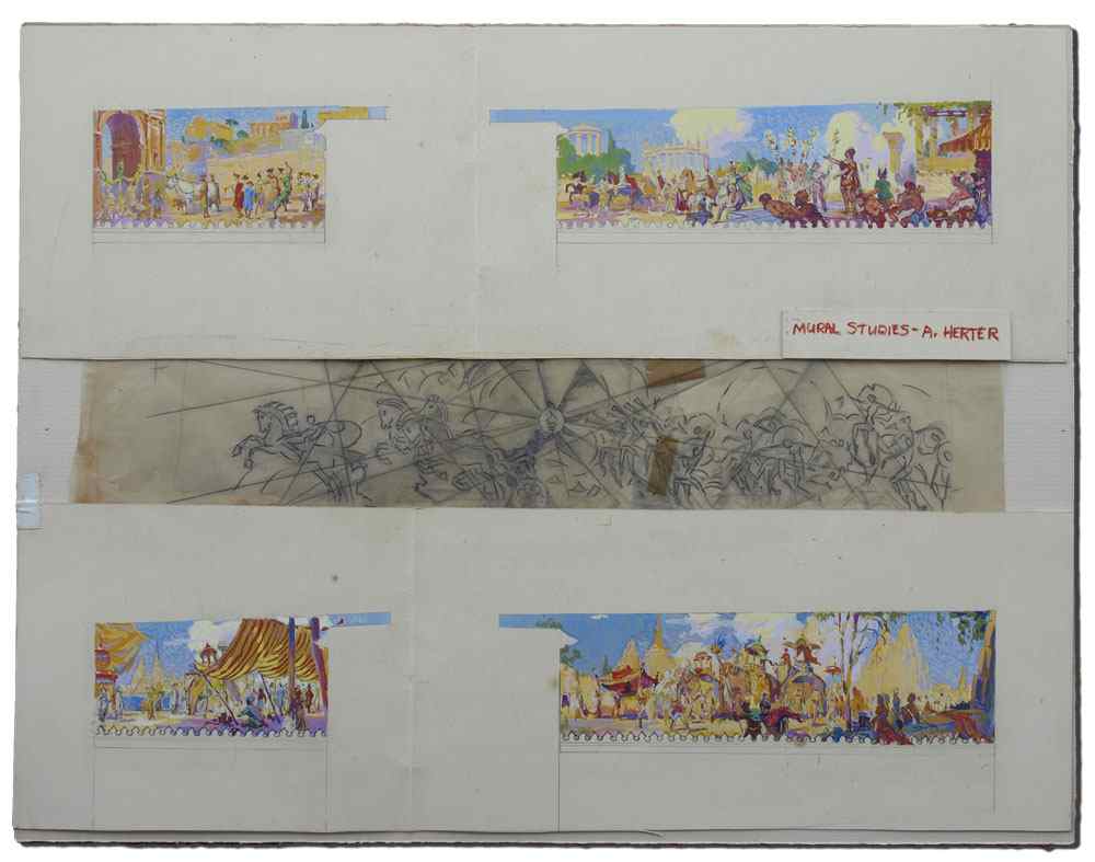 Appraisal: HERTER Albert American - Mural Studies the upper gouache mural