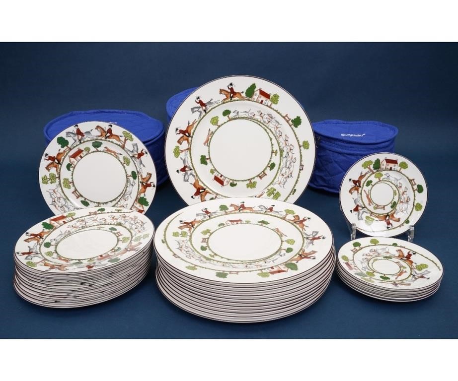 Appraisal: Wedgwood Hunting Scene partial china service to include twelve dinner