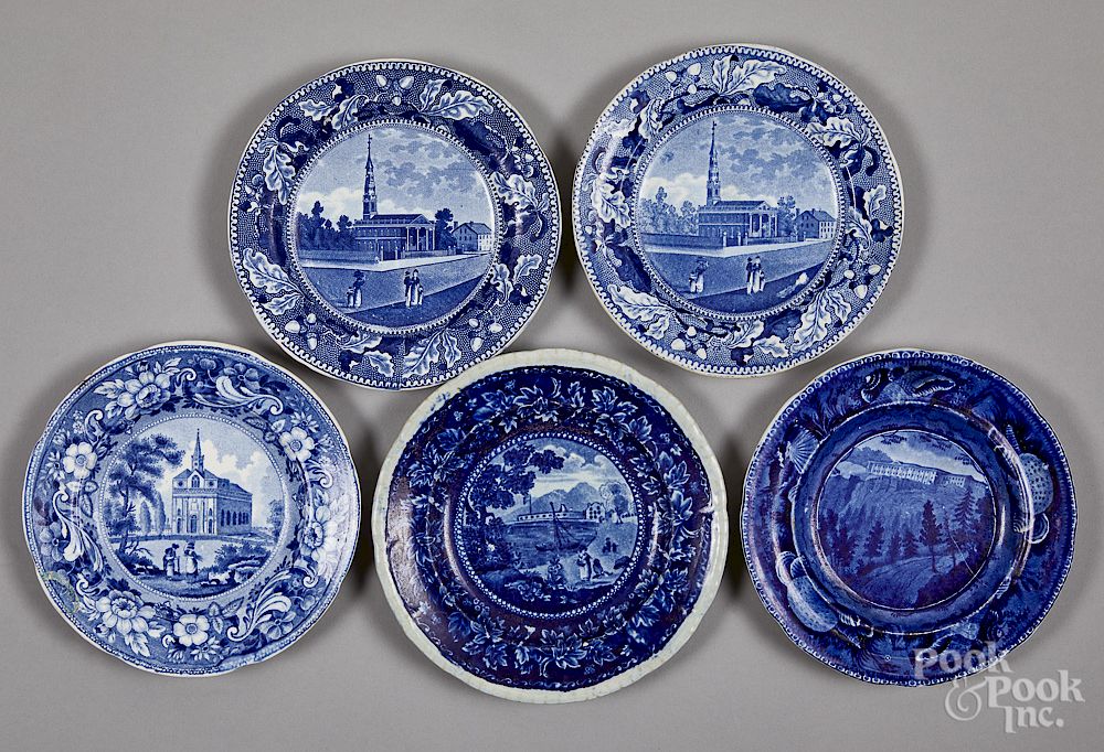 Appraisal: Five Historical blue Staffordshire plates Five Historical blue Staffordshire plates