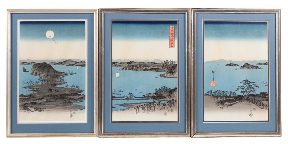 Appraisal: ANDO HIROSHIGE JAPAN - TRIPTYCH A FULL MOON VIEW AT