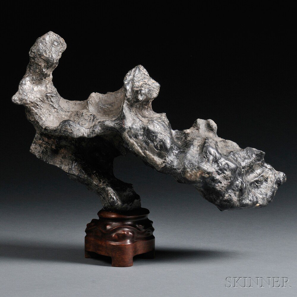 Appraisal: Lingbi Scholar's Rock on Wood Stand China the large gray