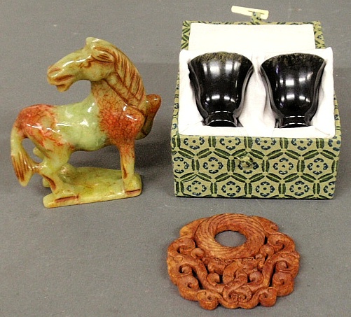 Appraisal: - Four Asian items- pigeon blood jade horse h red