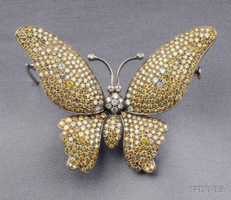 Appraisal: kt Blackened Gold Diamond and Colored Diamond Butterfly Brooch set