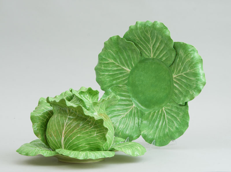 Appraisal: DODIE THAYER GREEN-GLAZED POTTERY CABBAGE-FORM TUREEN AND COVER AND TWO