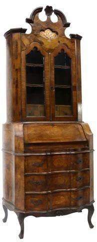 Appraisal: Venetian walnut secretary bookcase th c split pediment over two