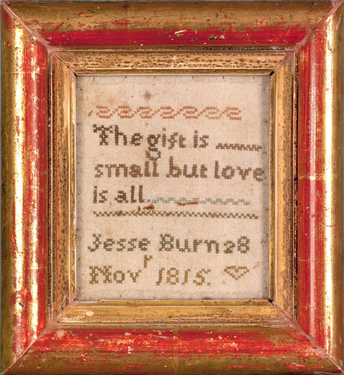 Appraisal: Miniature silk on linen love token inscribed The gift is