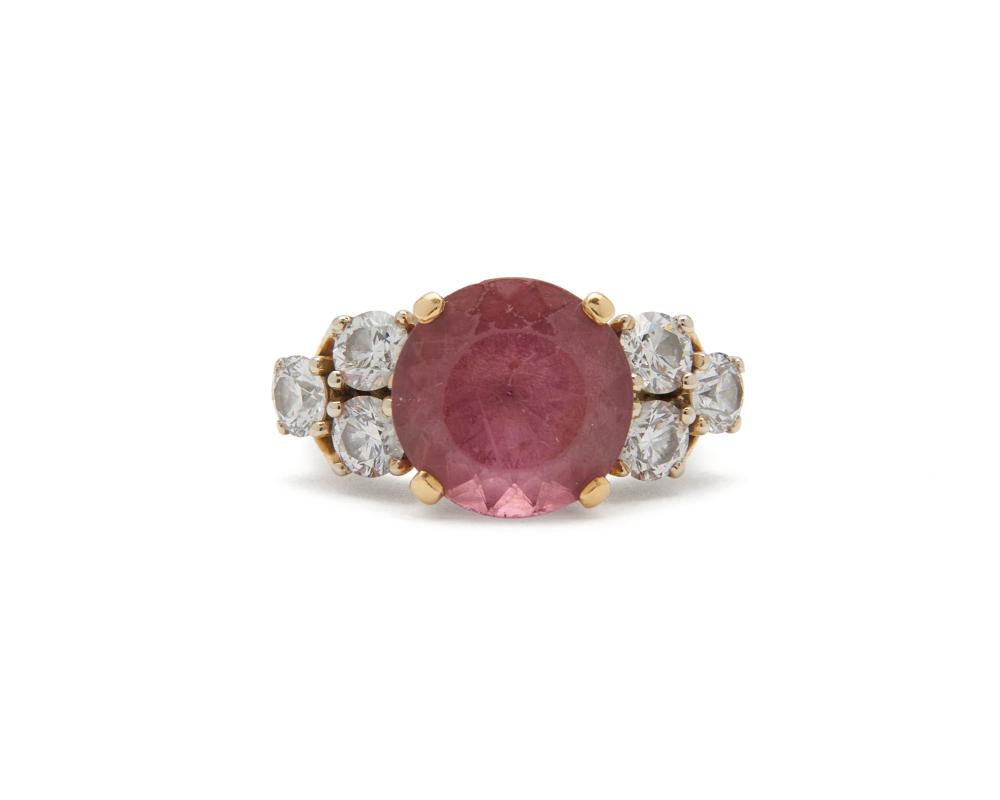 Appraisal: K Gold Tourmaline and Diamond Ring centering a circle-cut pink