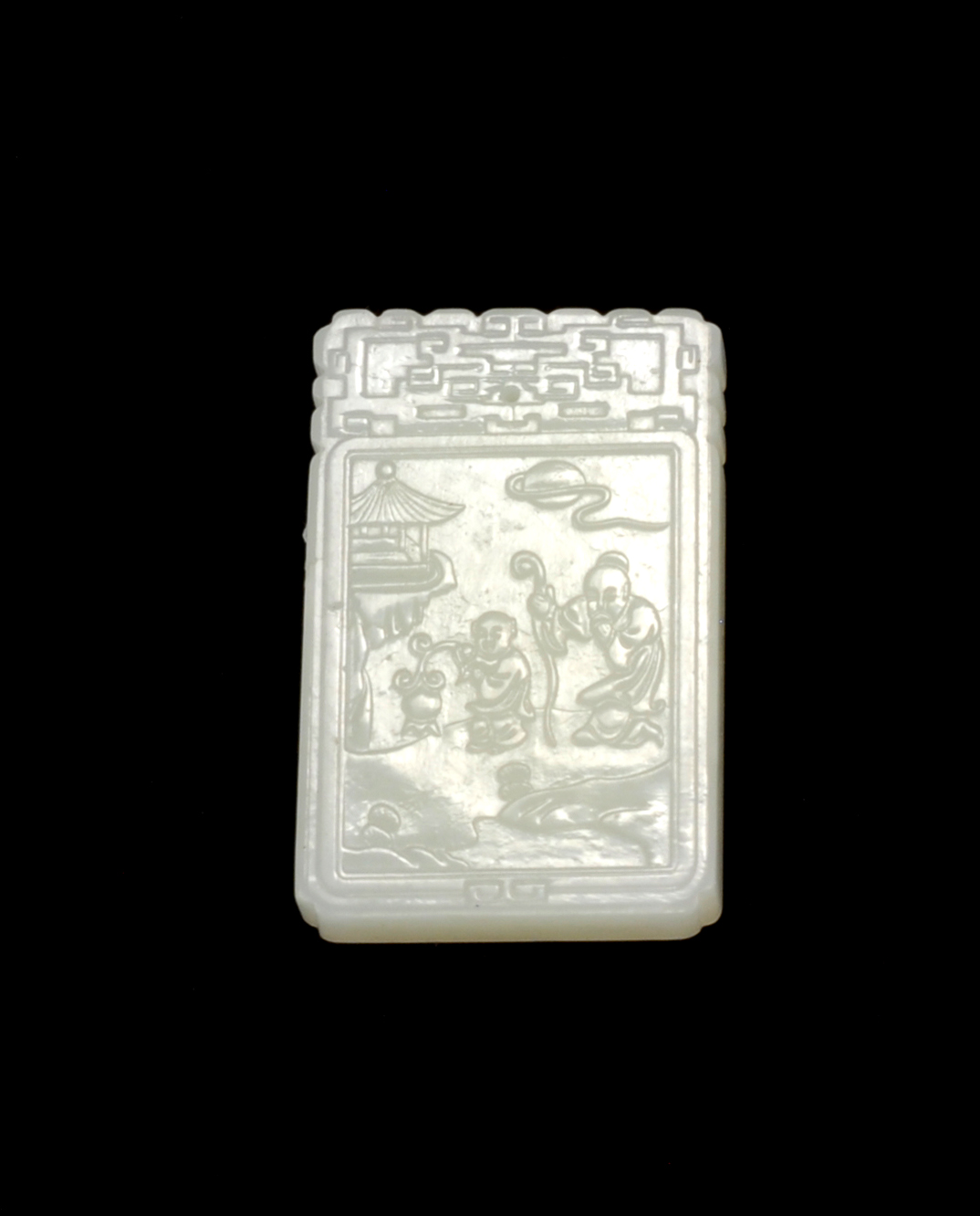 Appraisal: WHITE JADE PENDANT In rectangular form Carved on one face