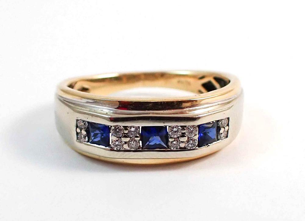 Appraisal: MAN'S SAPPHIRE DIAMOND AND TWO-TONE GOLD RING The k white