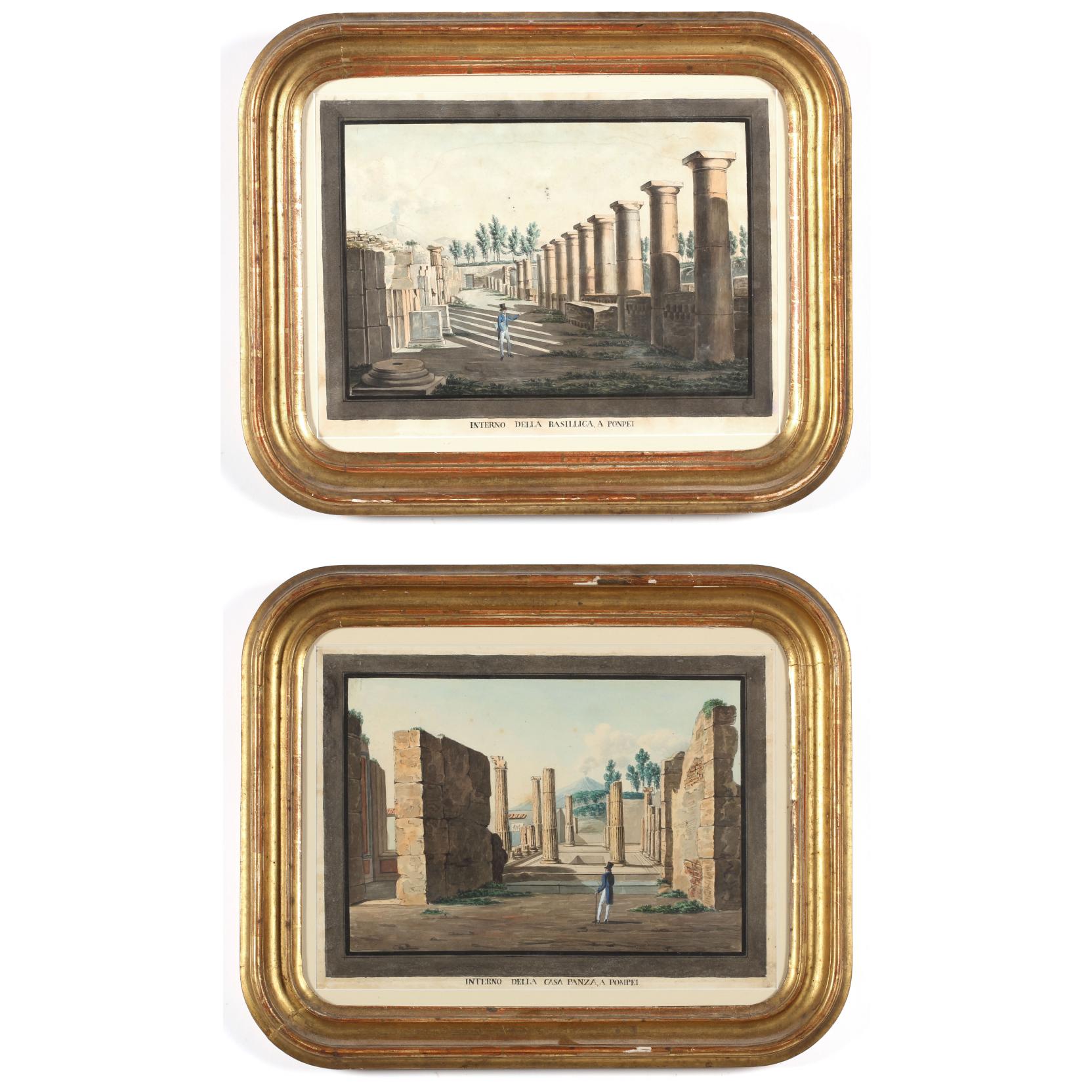 Appraisal: Pair of Grand Tour Pompeii Views th century watercolor on