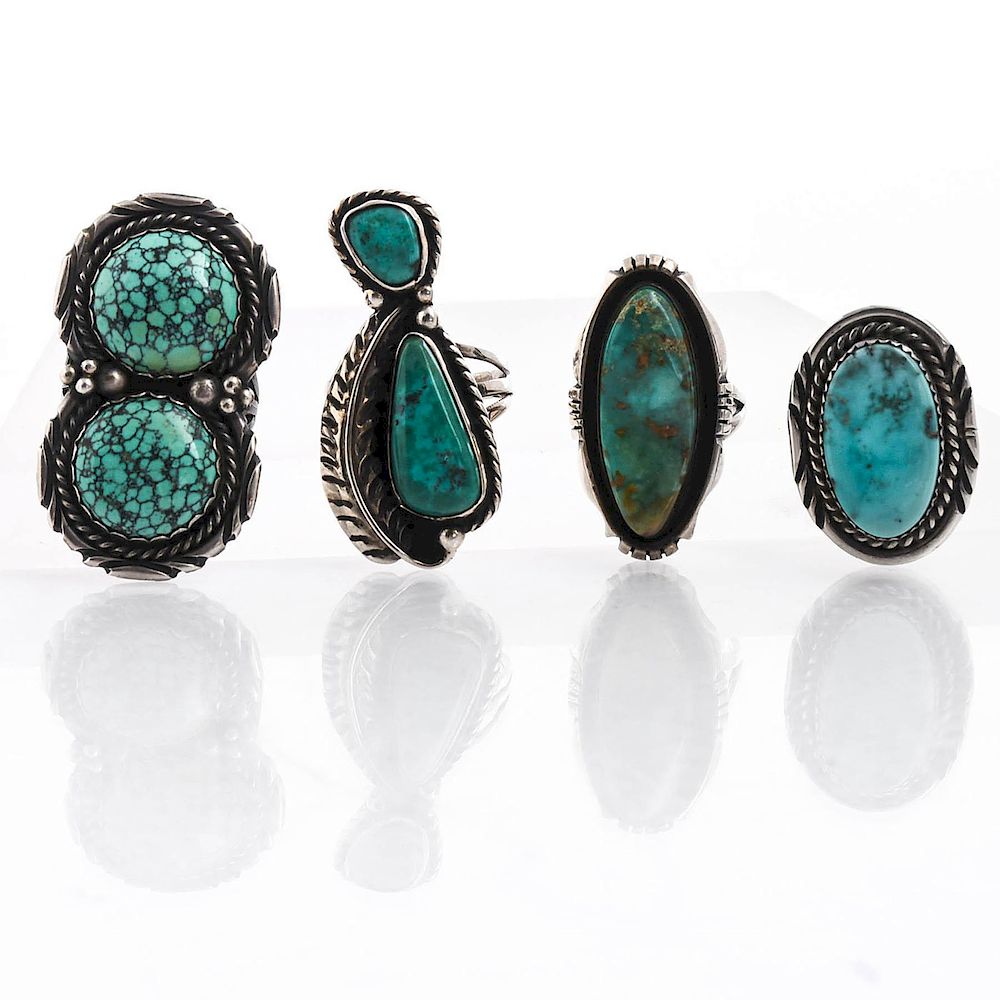 Appraisal: NATIVE AMERICAN SILVER AND TURQUOISE RINGS One ring with hallmarked