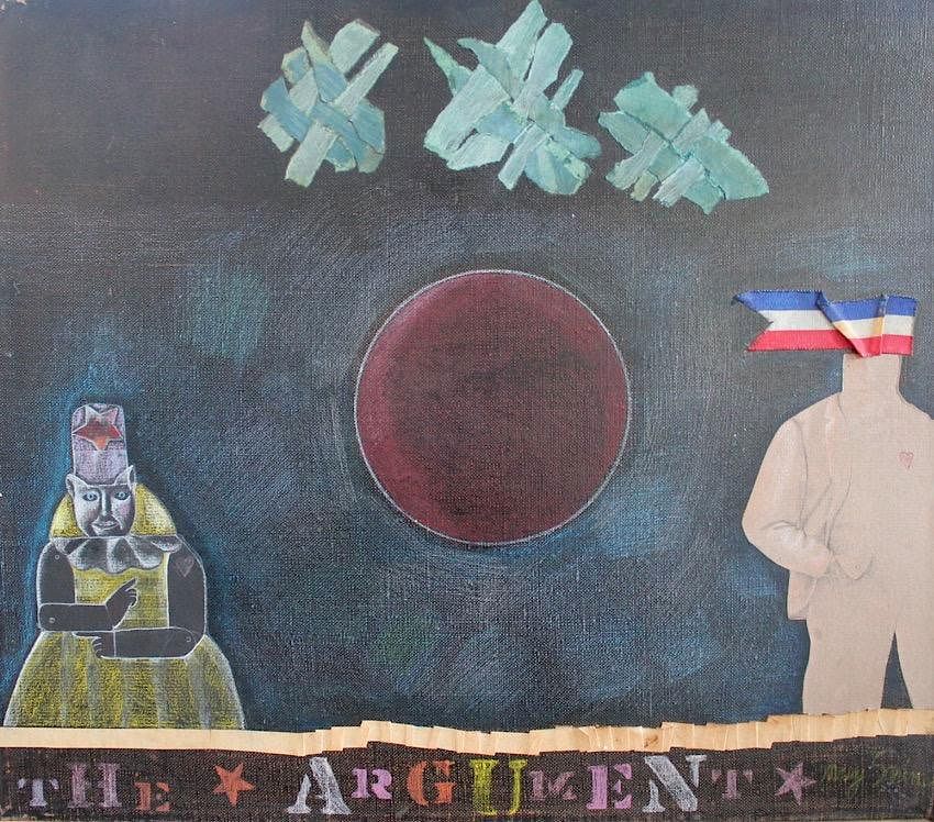 Appraisal: Mary Spain American - The Argument ca Oil and collage