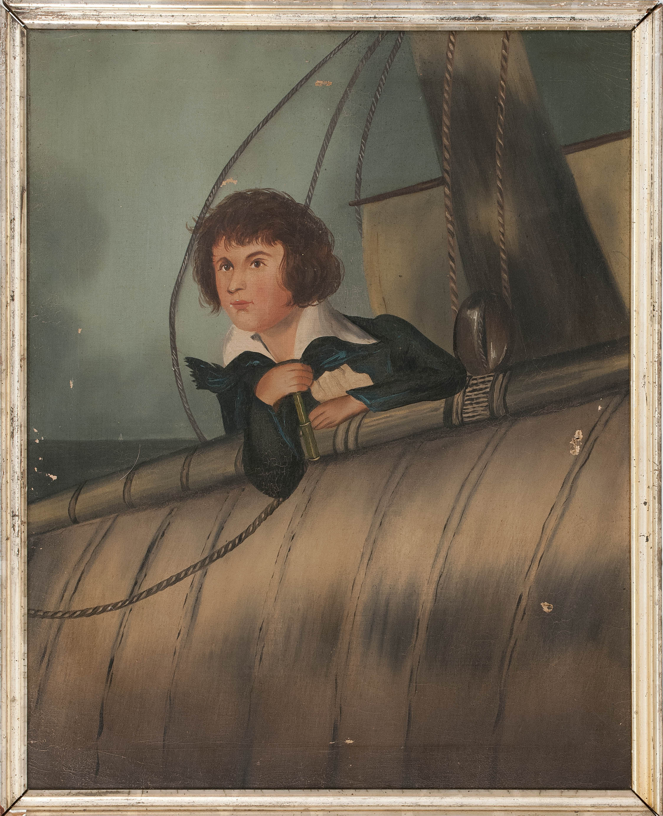 Appraisal: PRIMITIVE PAINTING OF A YOUNG SAILOR Sailor with brown eyes