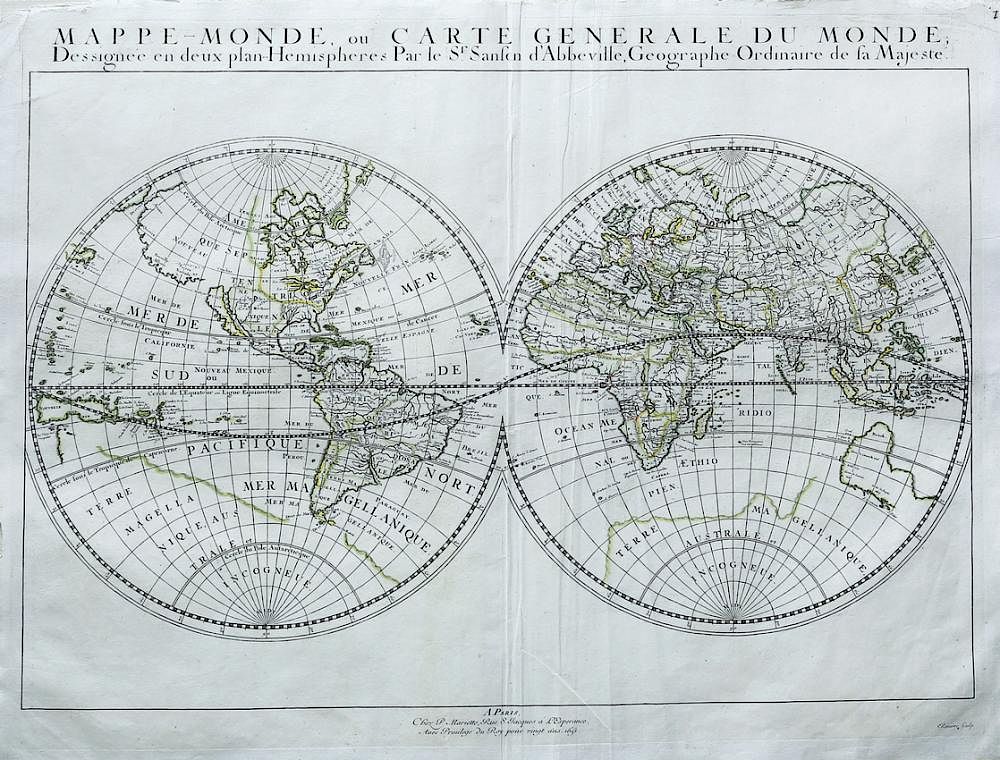 Appraisal: Sanson Double Hemisphere Map of the World Mappe-Monde ou Carte