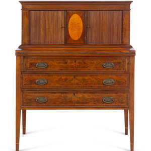 Appraisal: A Federal Mahogany Walnut and Maple Tambour Desk Circa Height