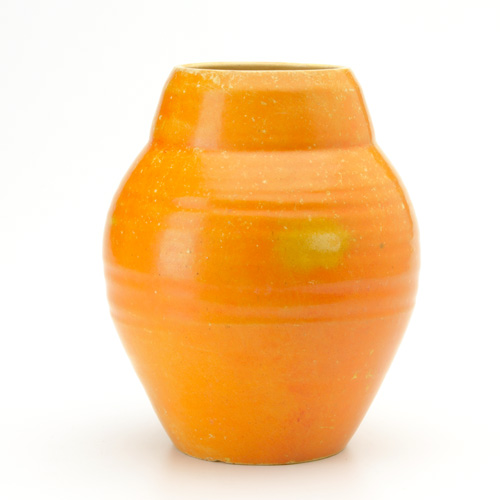 Appraisal: PEWABIC Bulbous vase covered in an unusual fire orange matte