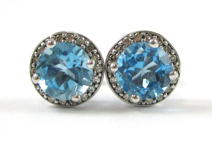 Appraisal: PAIR OF BLUE TOPAZ AND DIAMOND EARRINGS each k white