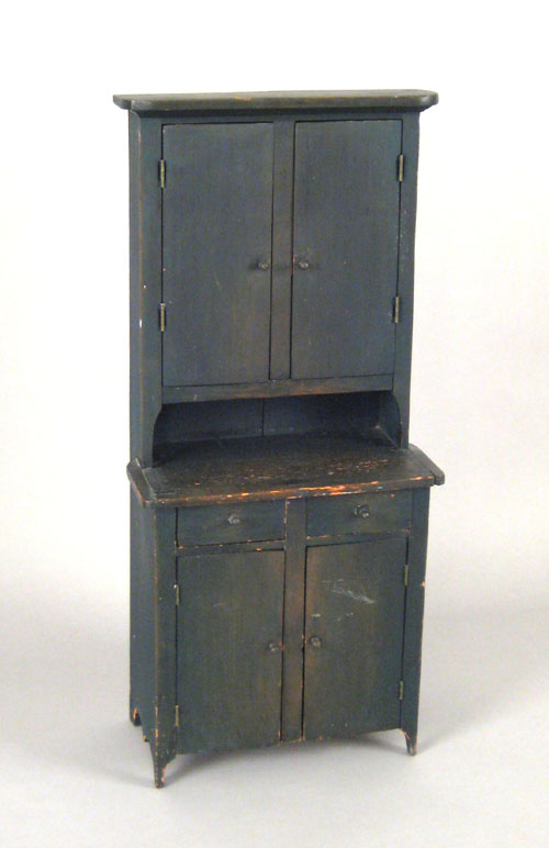 Appraisal: Painted pine child's stepback cupboard th c retaining an old