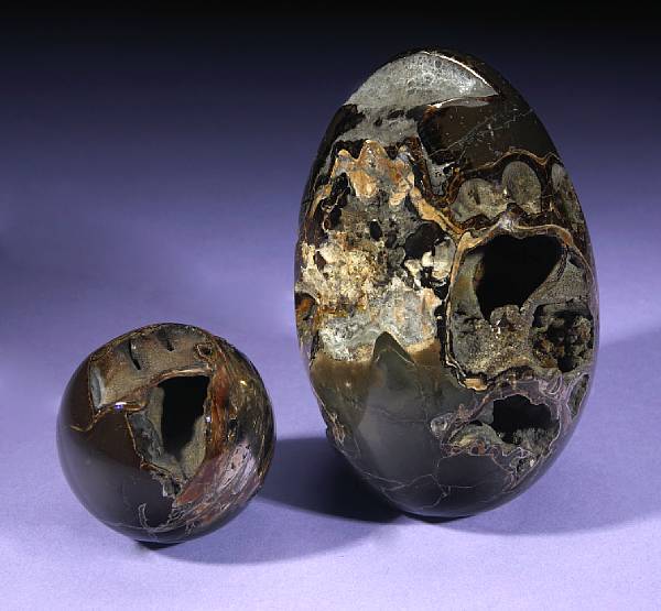 Appraisal: Pyritized Ammonite Egg and Sphere Volga River Russia Both carved