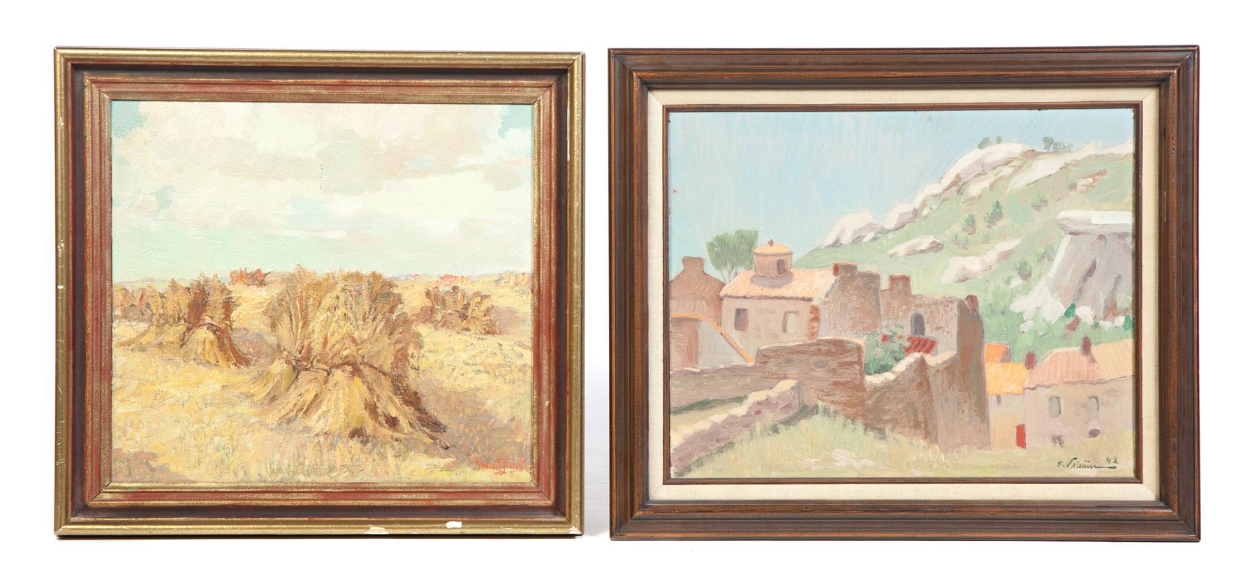 Appraisal: TWO LANDSCAPES Oil on masonite of village Signed Fernand Vetcour