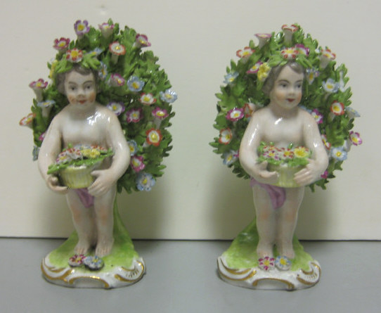 Appraisal: PAIR OF FRENCH PORCELAIN FIGURINES Allegorical Chelsea style each standing