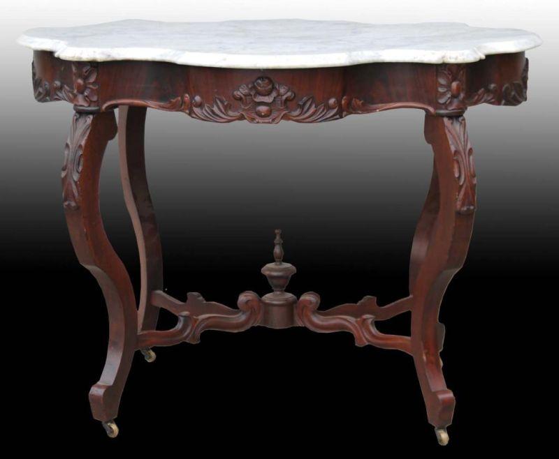 Appraisal: Walnut Marble Top Victorian Table Description Circa All original Turtle