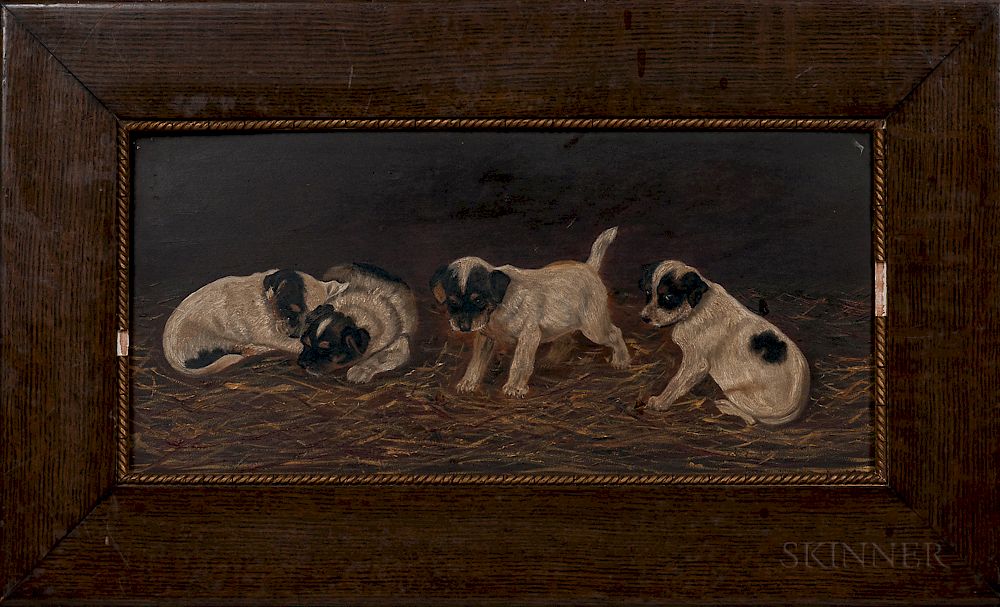 Appraisal: American School Late th Century Four Jack Russell Terrier Puppies