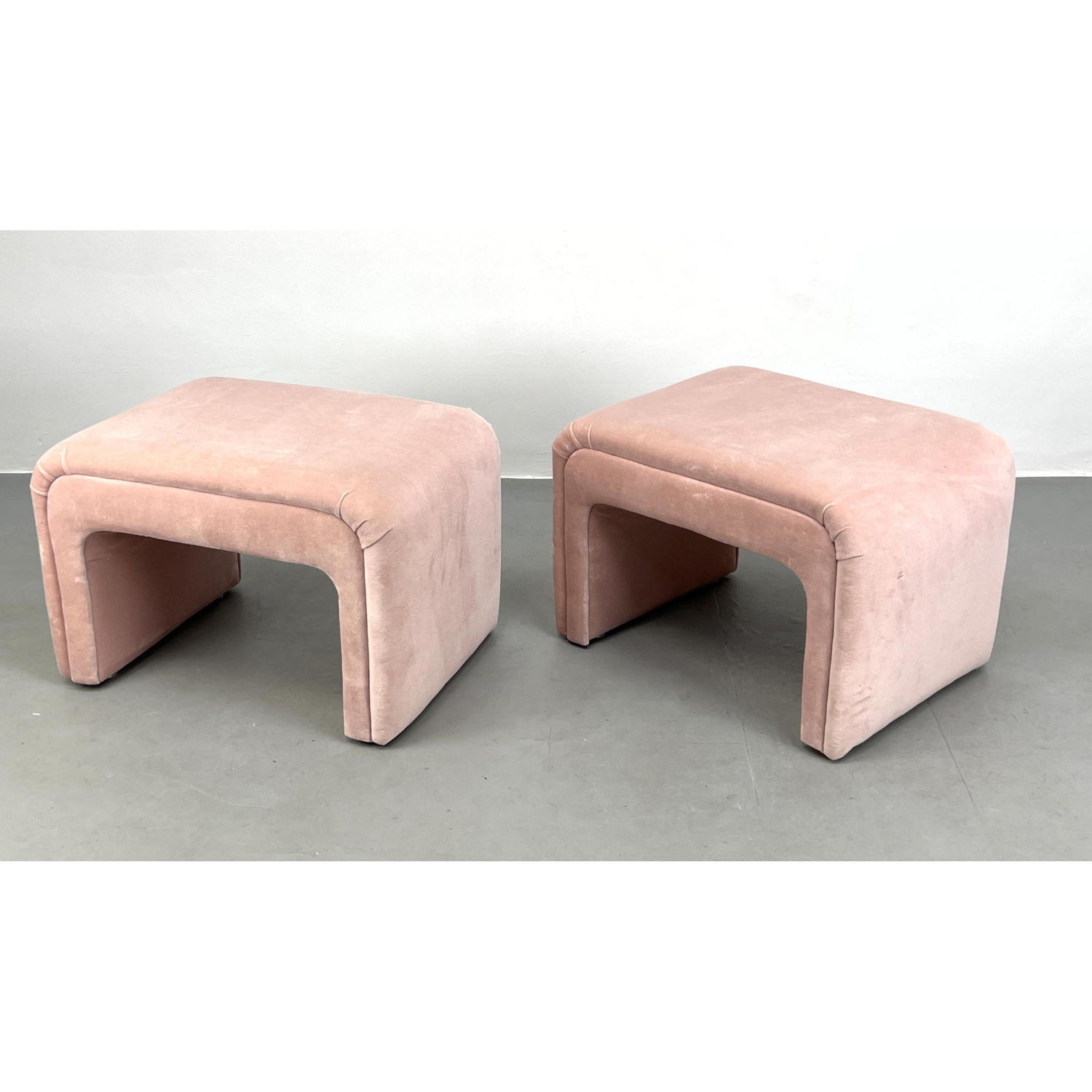 Appraisal: Pr Pink Upholstered Modern Design Stool Ottomans Dimensions H inches