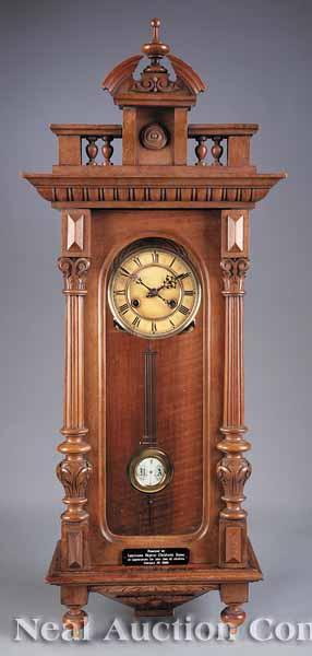 Appraisal: An American Carved Walnut Regulator Clock c glazed case flanked