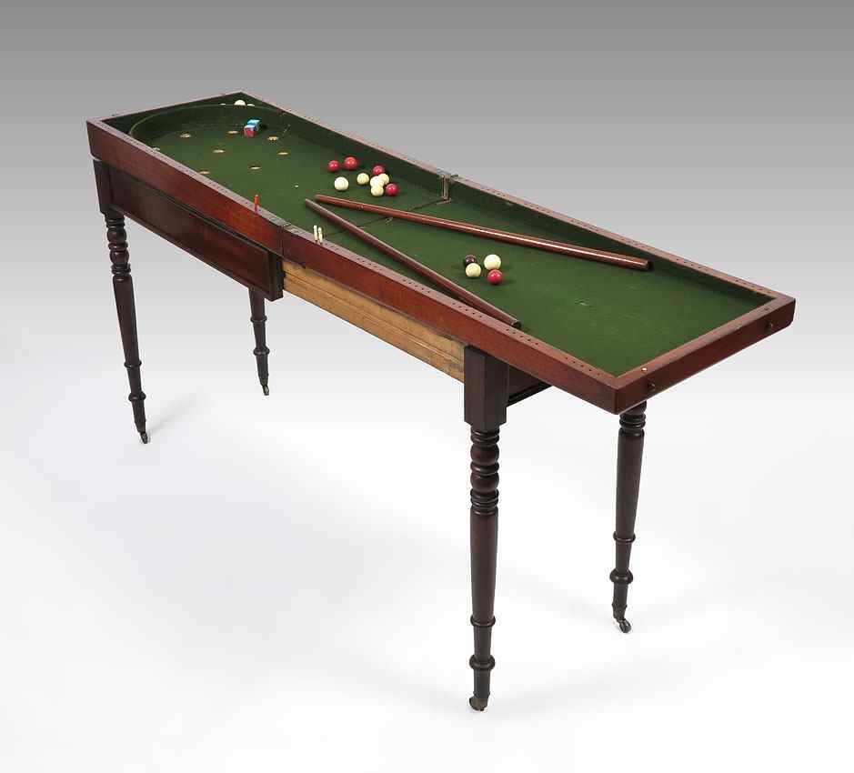 Appraisal: VICTORIAN MAHOGANY BAGATELLE GAME TABLE Bagatelle opens to reveal green