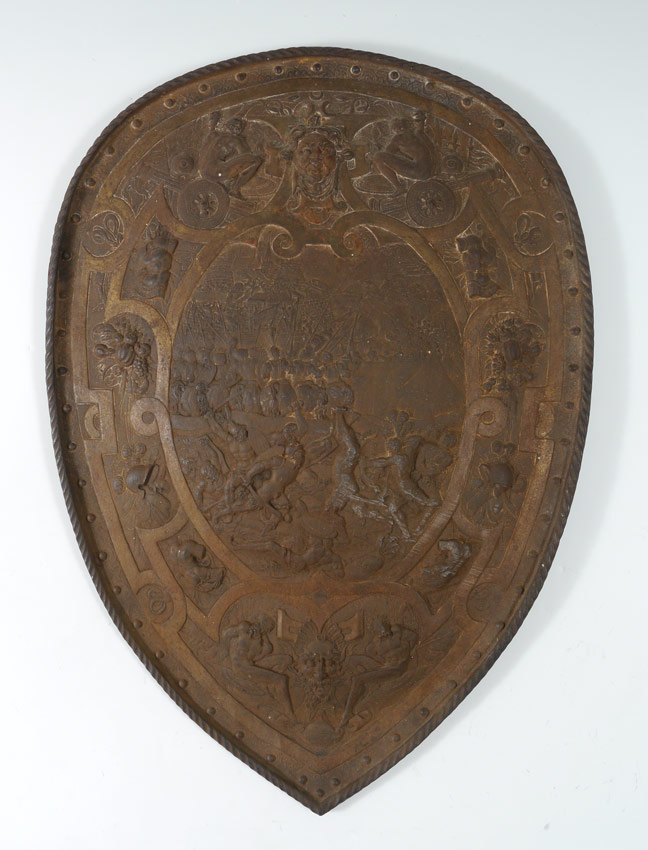 Appraisal: NEOCLASSICAL CAST IRON SHIELD Wall mounted shield form plaque with