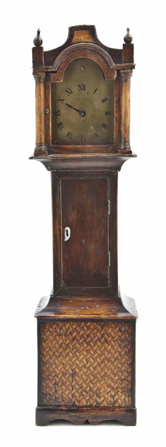 Appraisal: A George III Parquetry Diminutive Case Clock the works by