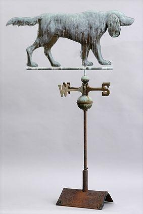 Appraisal: AMERICAN HOLLOW-CAST COPPER HOUND WEATHERVANE Modeled walking above wrought iron