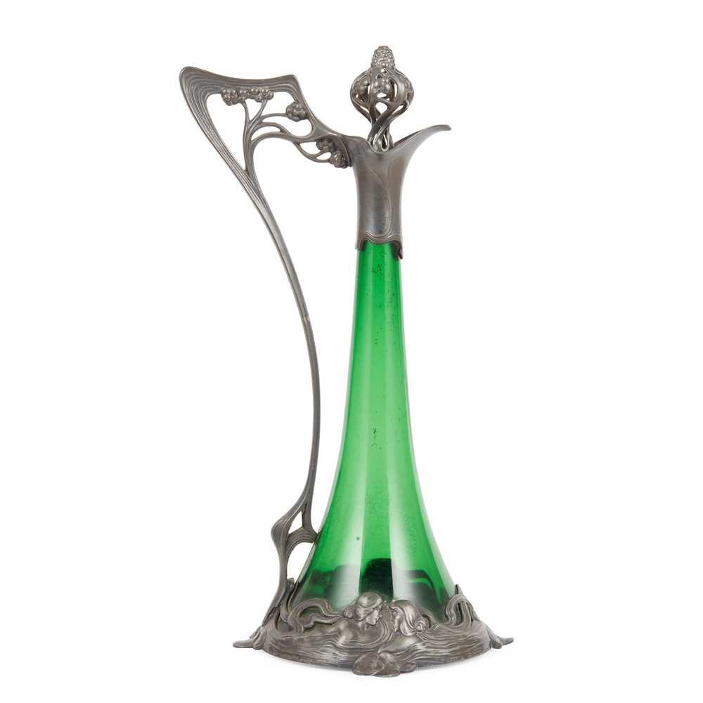 Appraisal: WMF WURTTEMBERGISCHE METALLWARENFABRIK CLARET JUG CIRCA green glass with pewter