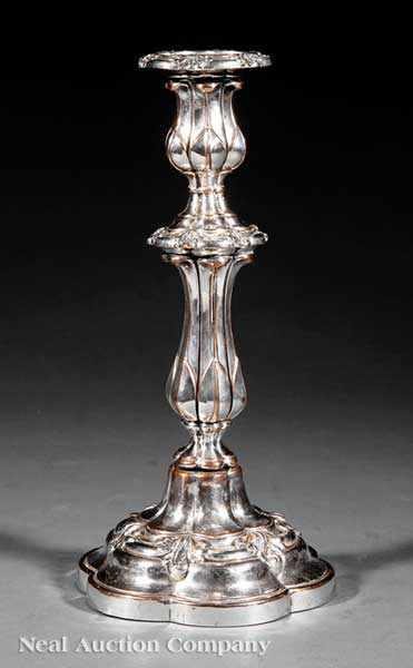 Appraisal: An Antique Sheffield Plate Candlestick Matthew Boulton baluster shaft with