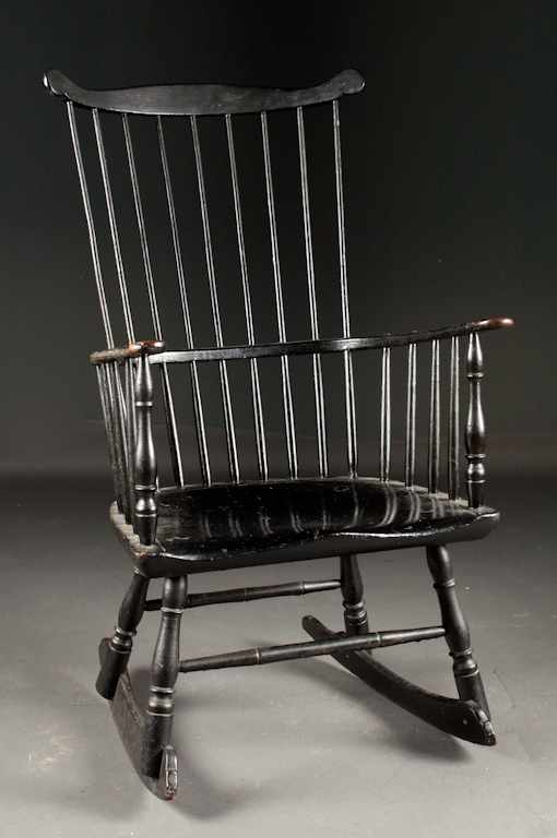 Appraisal: Ebonized wood Windsor plank-seat rocking chair th century Estimate -