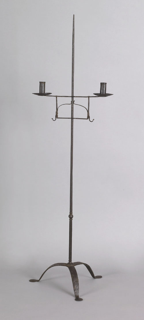 Appraisal: Wrought iron double-arm candlestand h