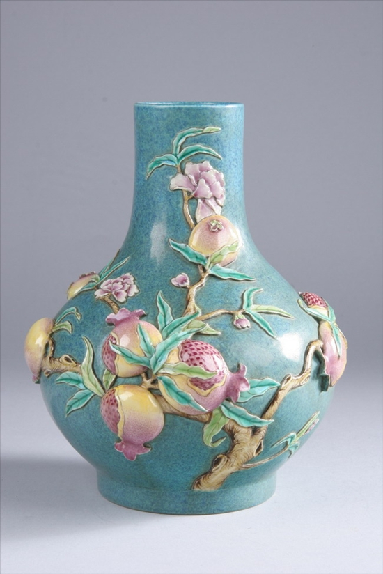 Appraisal: CHINESE ROBIN'S EGG AND FAMILLE ROSE PORCELAIN VASE Qianlong seal