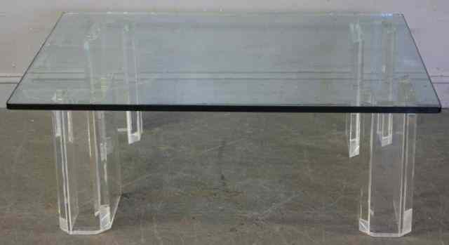 Appraisal: Midcentury Lucite and Glass Top Coffee Table From a La