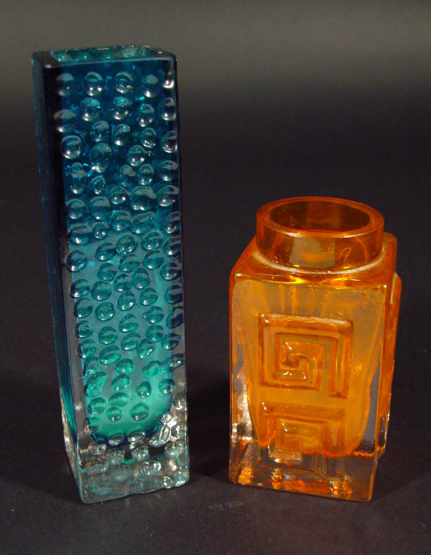 Appraisal: Two Whitefriars glass vases one orange Greek key vase and