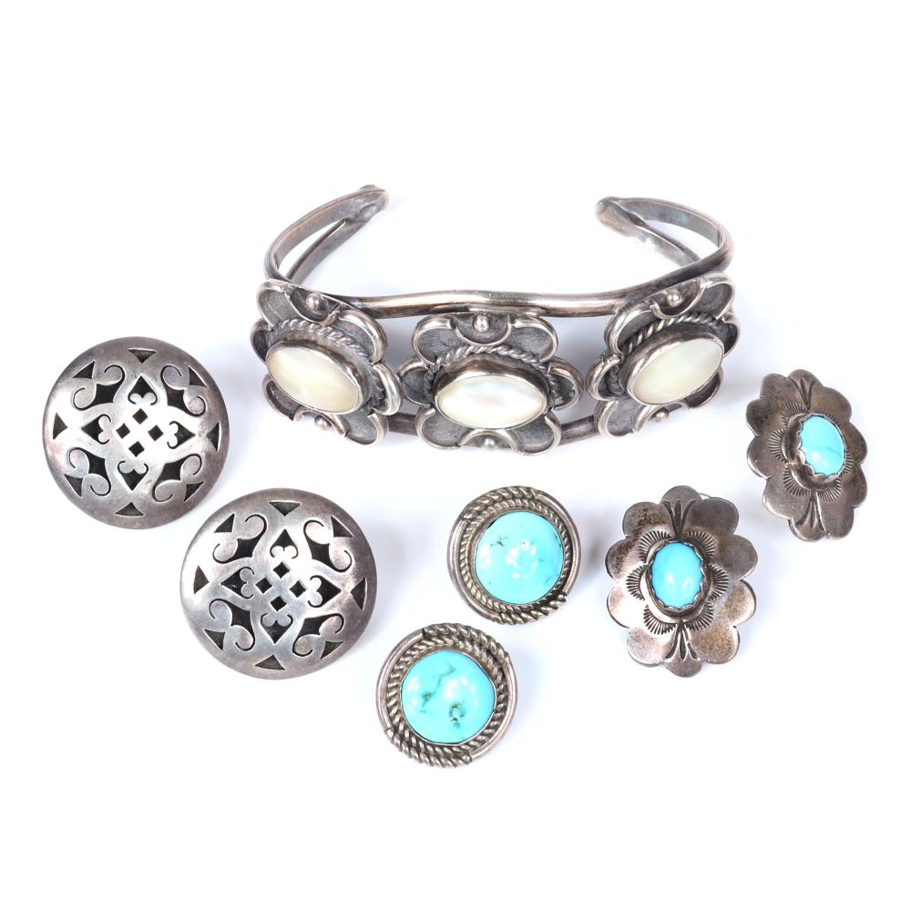 Appraisal: STERLING SILVER AND STONE PC GROUP CUFF BRACELET WITH WHITE