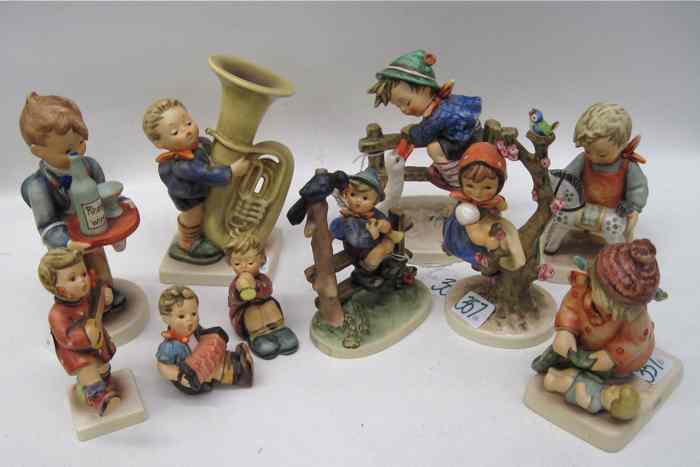 Appraisal: TEN GERMAN PORCELAIN HUMMEL FIGURINES each TM- - ''Barnyard Hero''