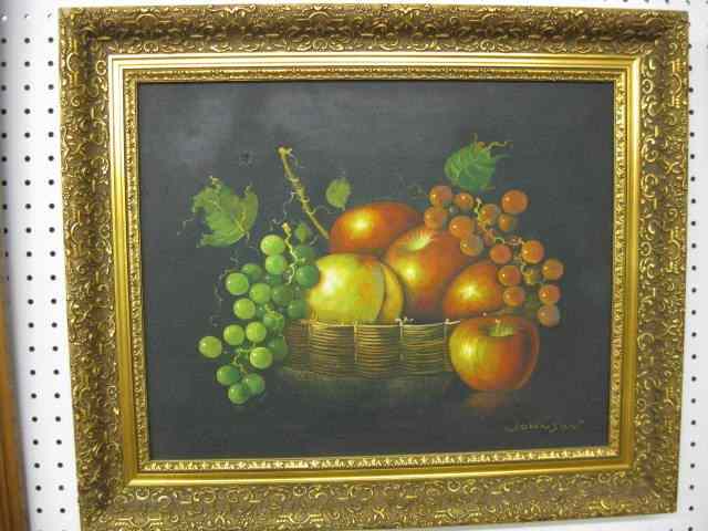 Appraisal: Oil Painting Still Life with Fruit signedJohnson on canvas ornate